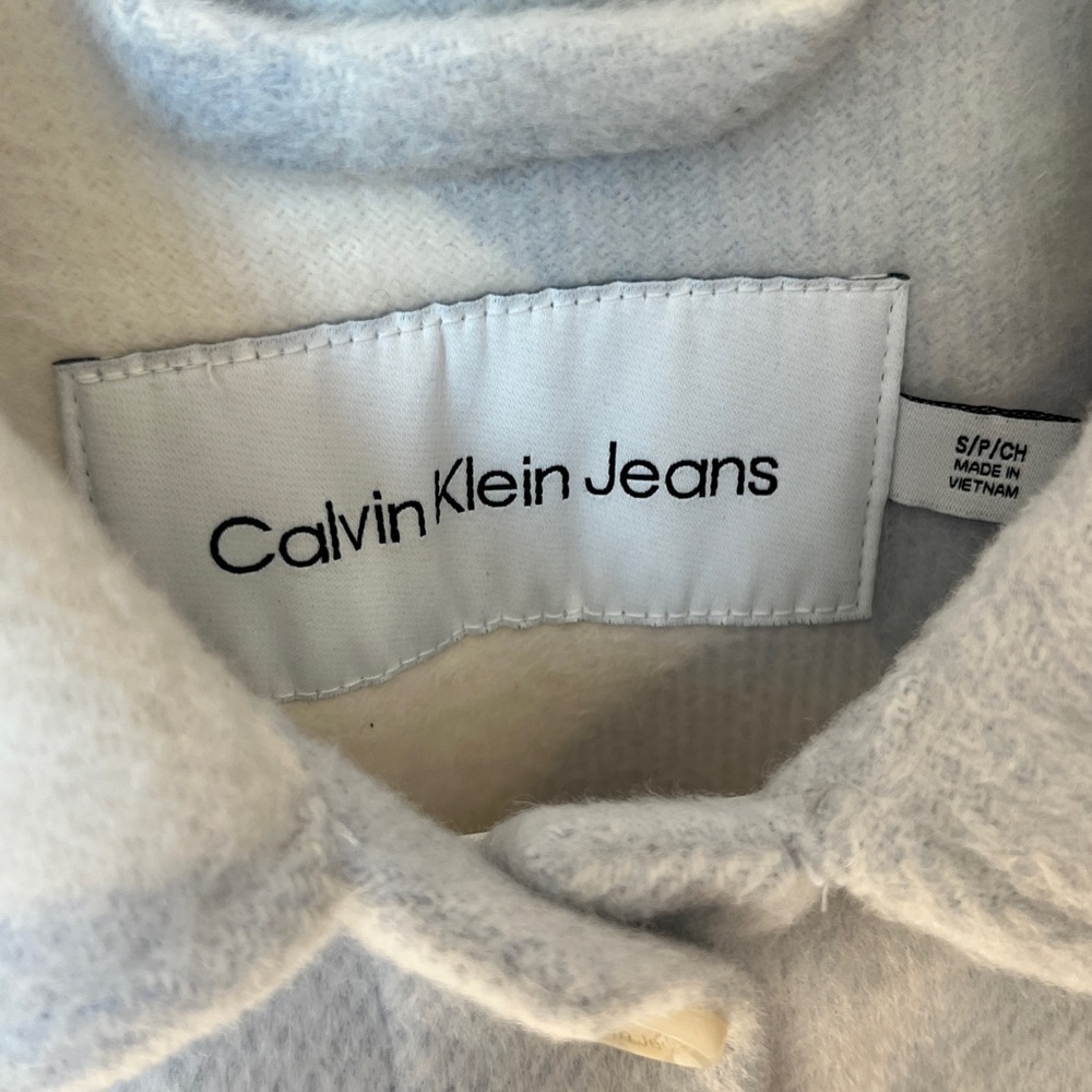Calvin Klein Jeans Blue Plaid Button-Up Wool-Blend Overshirt - Size S/P - Picture 4 of 6